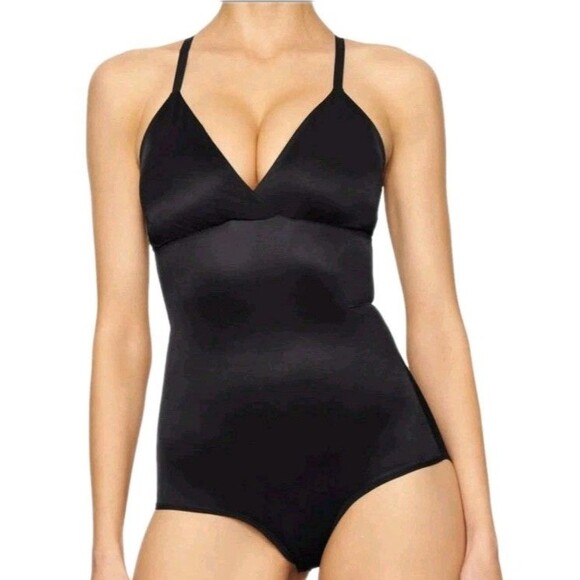 Skims BARELY THERE BODYSUIT BRIEF W SNAPS Size S Onyx black NEW Sheer Mesh Shine - Picture 1 of 11